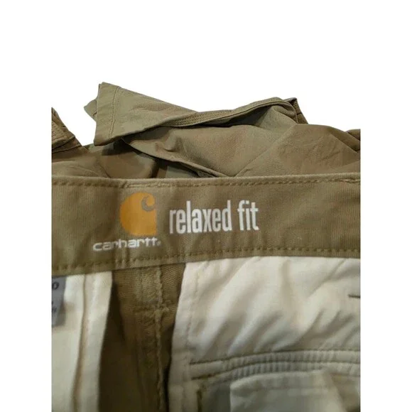 Carhartt Pants Mens 32x30 Dark Khaki Relaxed Fit Straight Canvas Cargo Work Pant - Picture 9 of 12